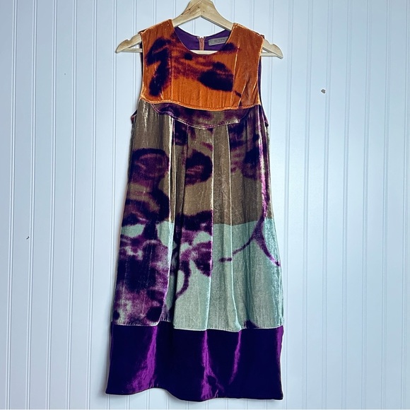 Etro sleeveless mini shift dress size 38 velvet Silk  Pockets Lined Color block - Picture 2 of 9